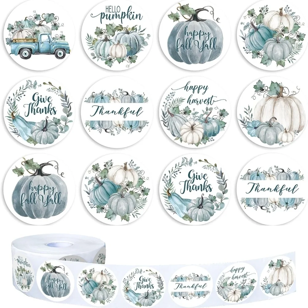 50 Stickers Blue Thanksgiving Autumn Stickers